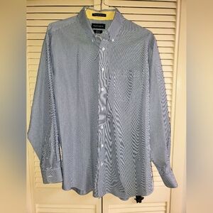 Paul Fredrick Men's Blue Striped Non Iron Shirt Size 17 1/2x35